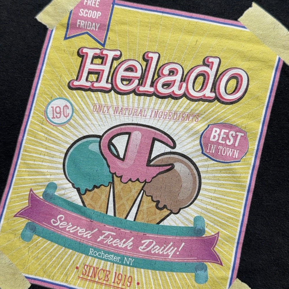 Vintage Champion Helado Ice Cream Graphic T Shirt Mens L Black Rochester NY Tee - Picture 3 of 14